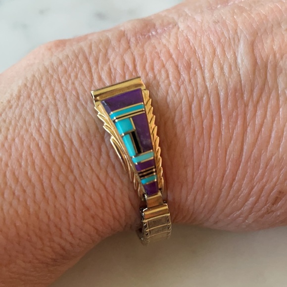 14K Gold Vintage Zuni Native American Watch Tips signed Walley - Picture 9 of 13